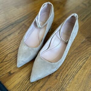 Ally Taupe Ankle Strap Block Heel Pump
